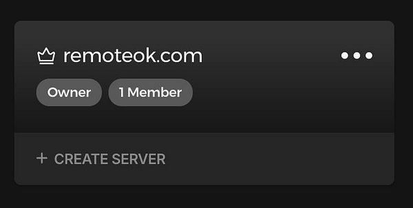 The image displays a user interface for managing a server on remoteok.com.