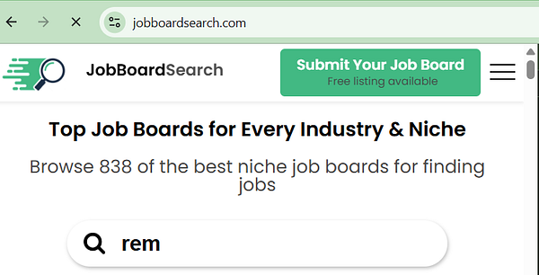 Screenshot of a website job board displaying various job listings in a grid layout with filter options on the left sidebar.