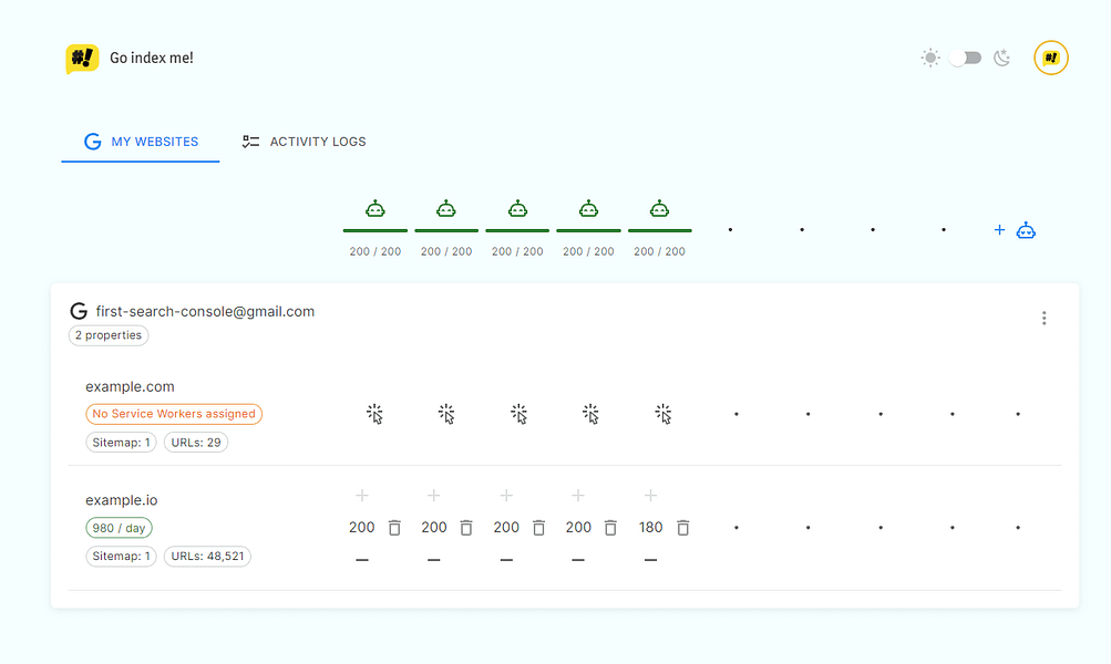 Google Indexing API, an image from Go Index Me solution. 