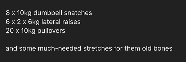 A workout plan featuring various exercises and stretches.