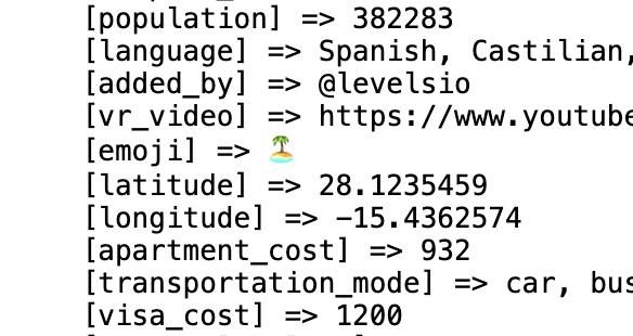 The image displays a code snippet containing various data fields related to a location.