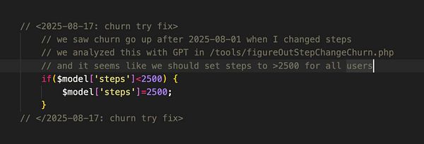 The image displays a code snippet related to analyzing a churn model and adjusting parameters based on findings.