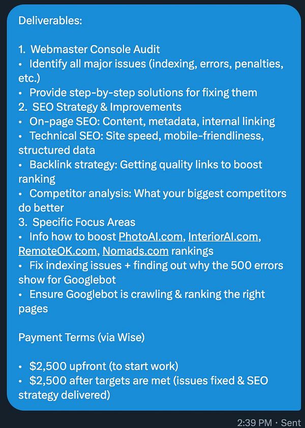 A detailed task outline for hiring an SEO expert to address website errors.