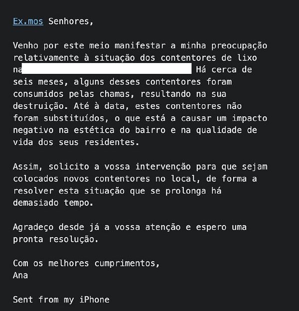 A burnt and melted garbage can on a tiled street with a city council robot vehicle nearby.