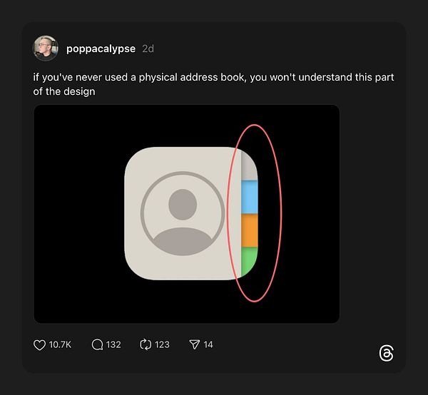 The image features an app icon resembling a physical address book with a highlighted section.