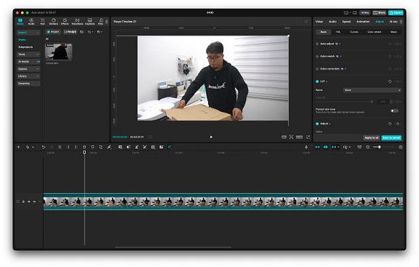 A CapCut video editing interface with various video clips arranged in the timeline and editing options visible on screen.