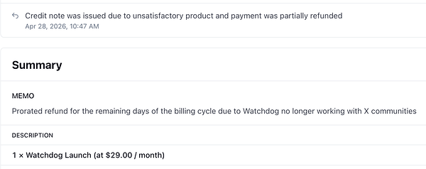 Screenshot of a Twitter post by Ben, discussing #watchdog and X integration issues along with reply and like counts.