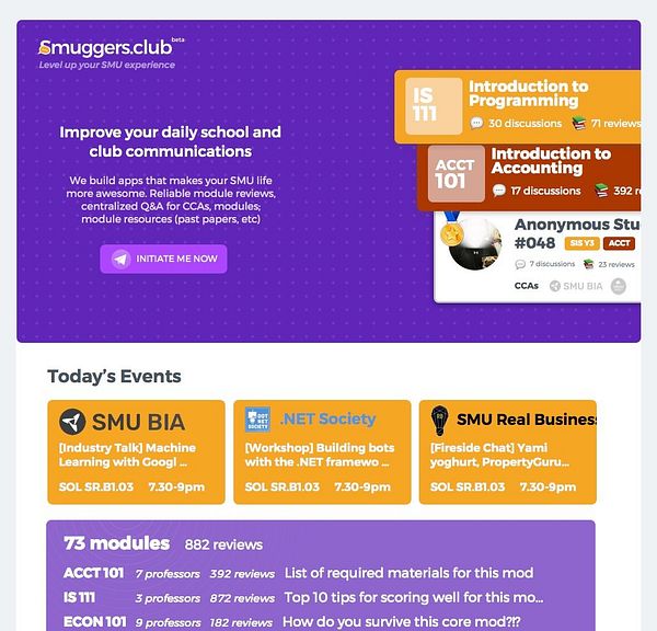 The image displays a beta mockup for the Smuggers.club platform, showcasing features for school and club communications.
