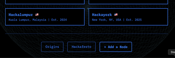 The image displays a section of a website featuring hackathon locations with a focus on Hackayork.