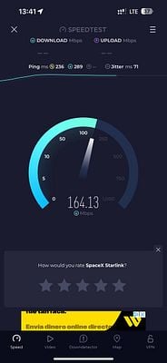 A speed test result displaying internet performance metrics.