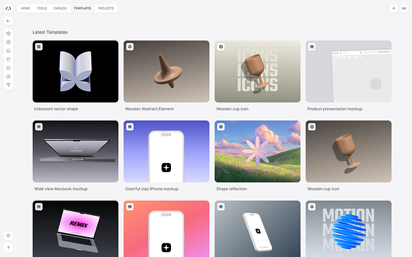 The image displays a user interface showcasing a collection of design templates.