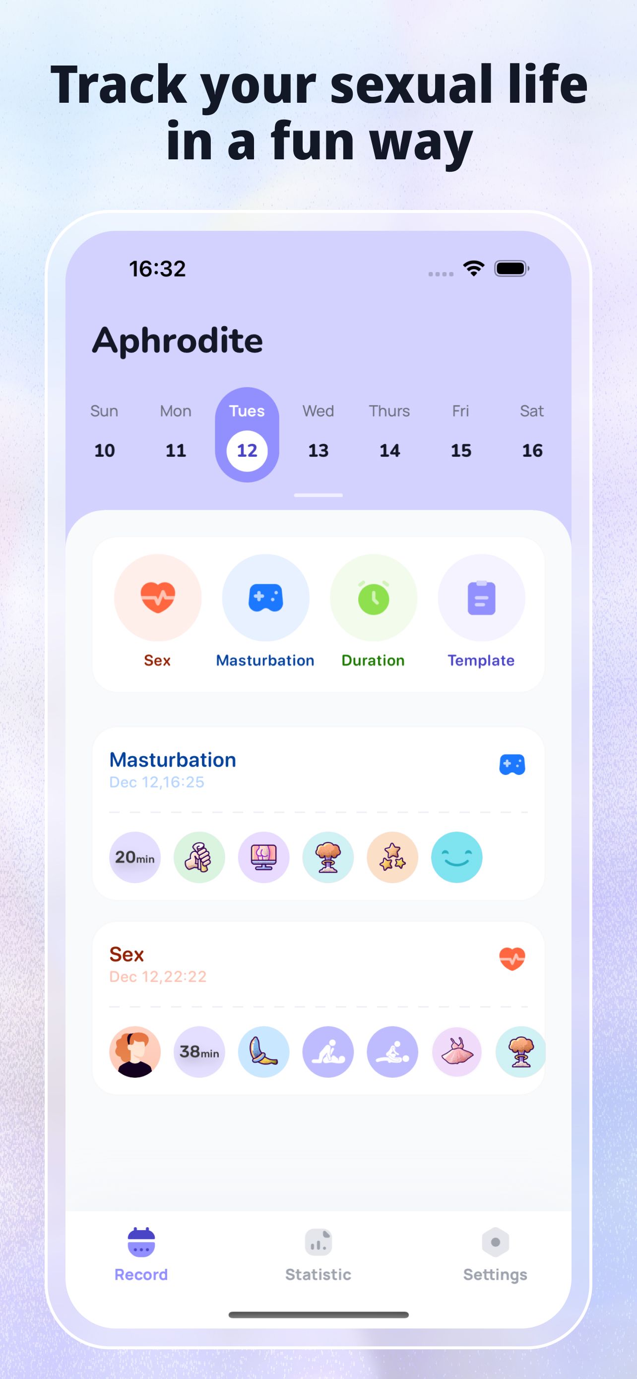 Aphrodite - Sex Tracker & Calendar: Log and review your sex