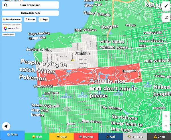 Screenshot of a notes app showing a list of urban-related topics and tasks focused on parks and districts with checkboxes for task management.