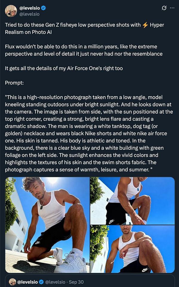 A high-resolution photograph captures a man in a low-angle fisheye perspective, showcasing a casual outdoor setting.