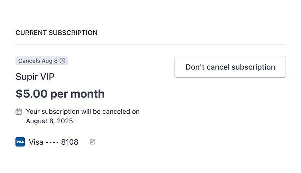 The image displays a subscription management interface for the Supir VIP service.