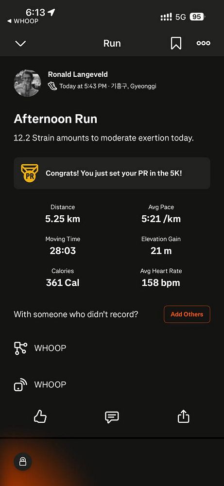 A fitness tracking app interface displaying details of a recent run.
