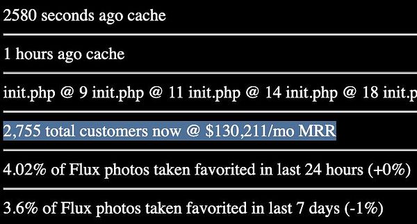 The image displays a cache report with customer metrics and performance statistics.