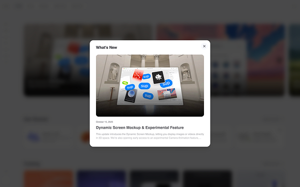 A changelog modal displays new features and updates for a software application.