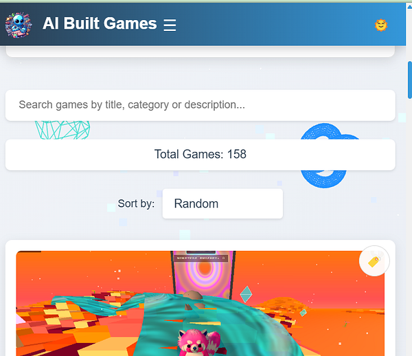 The image displays a user interface for a game platform called 'AI Built Games'.