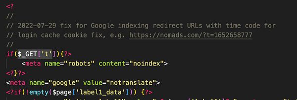 The image displays a code snippet related to handling URL indexing for a website.