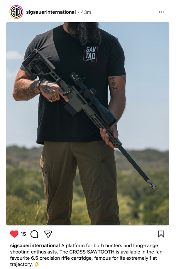 A close-up side view of the Sig Sauer Cross rifle equipped with Sawtooth scope, chambered in 300 Win Mag.