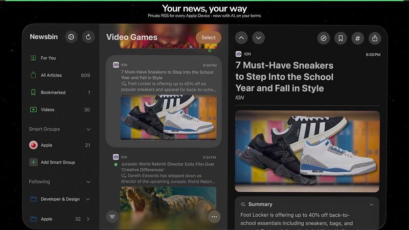 Screenshot of Newsbin: RSS Feed Reader