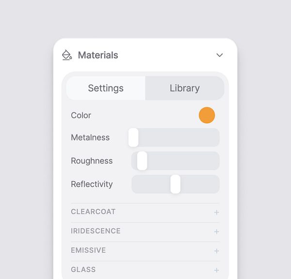 A digital material settings interface showing various options and parameters for material customization.