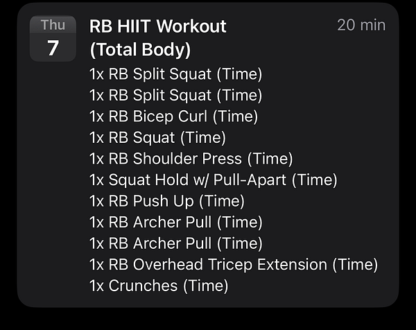 A detailed workout plan for a total body HIIT session.