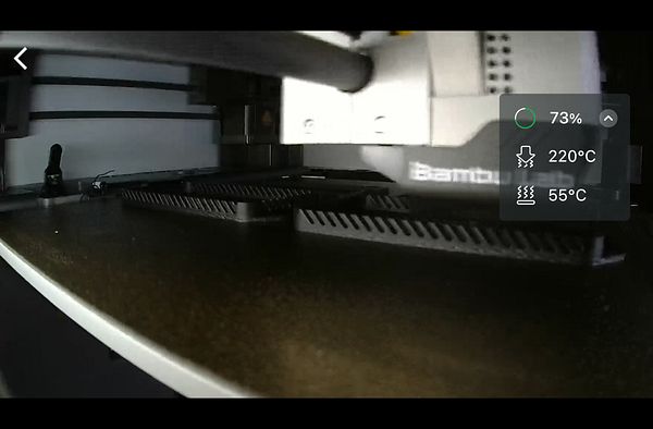 A view of a 3D printer in action, monitored through a remote camera.