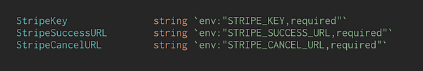 The image displays a code snippet related to Stripe configuration settings.