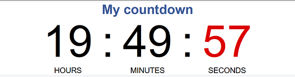 A countdown timer displaying 19 hours, 49 minutes, and 57 seconds.