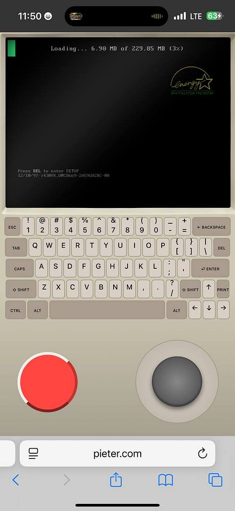The image displays a retro-style terminal interface on a mobile device with a loading progress indicator.