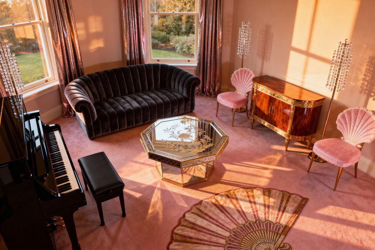 Room AI – Art Deco Glam Living Room in Blush and Gold - Interior