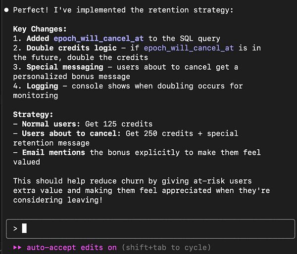 The image displays a code editor interface showing a retention strategy implementation document.