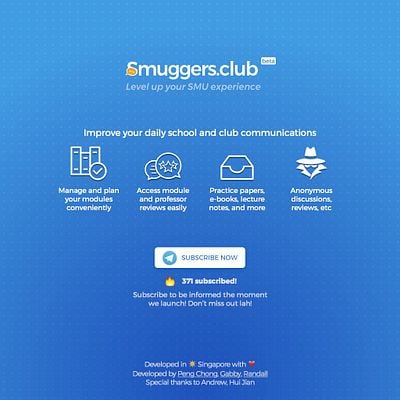 The image is a promotional landing page for smuggers.club, highlighting its features and subscription information.