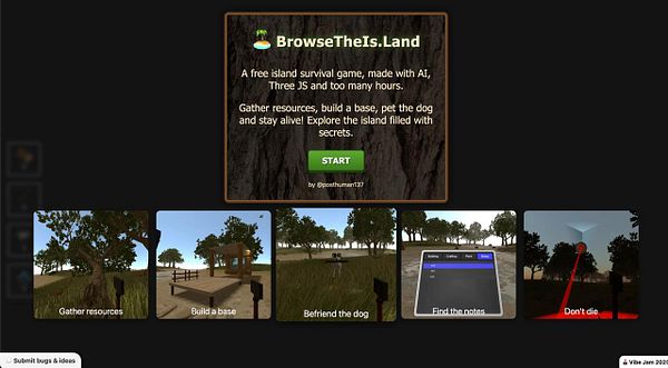 The image displays a promotional interface for a game titled 'BrowseTheIs.Land'.