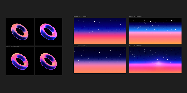 The image features a series of vibrant, stylized graphics showcasing lighting and reflection experiments.