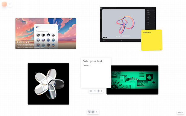 The image displays a digital workspace featuring various design elements and project notes.