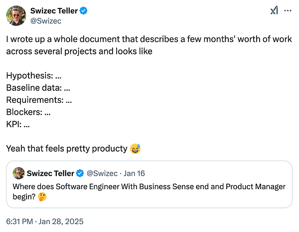 A Twitter post discussing a document outlining cross-functional work for upcoming months.