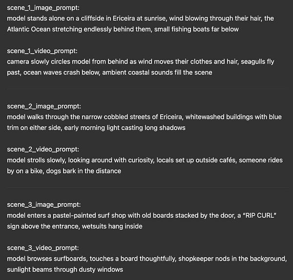 The image features a detailed task list for creating an autonomous AI-directed video project set in Ericeira, Portugal.