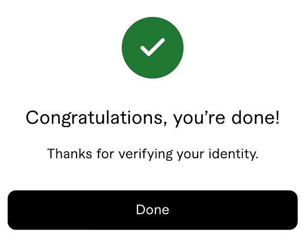 A confirmation screen indicating successful identity verification.