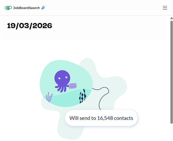A weekly newsletter layout template promoting job search strategies with a bold header and placeholder text sections.