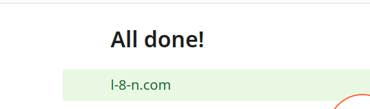 A confirmation message indicating the successful purchase of a domain.