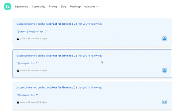 The image displays a user interface showcasing comments on a post within a notification system.