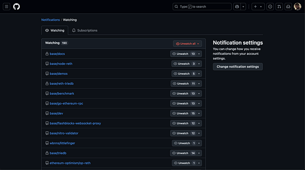 The image displays a GitHub notifications interface focused on repositories being watched.