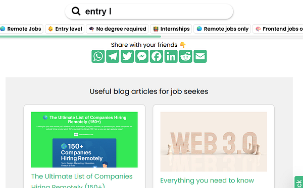 The image displays a webpage section featuring blog articles aimed at job seekers.