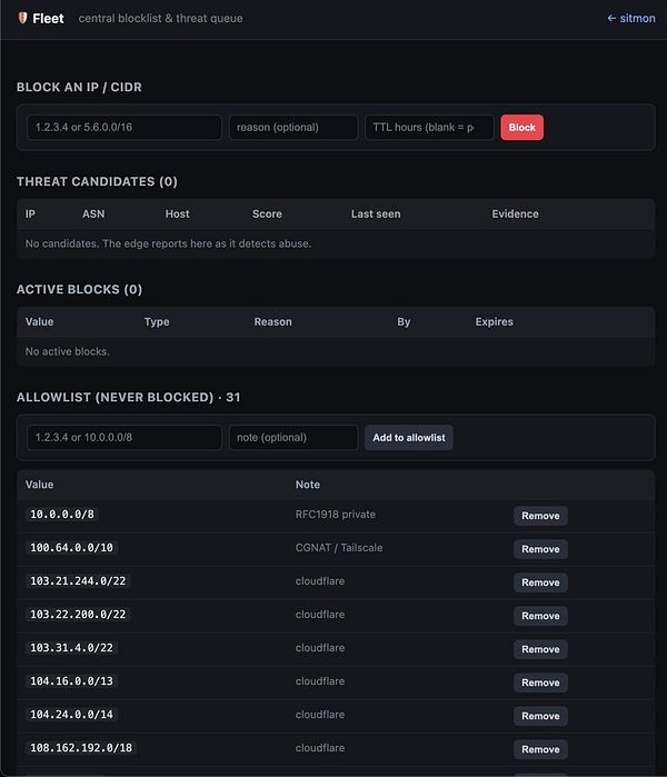 Screenshot of a Linux terminal displaying the output of a script or command related to IP blocklisting and firewall rules.