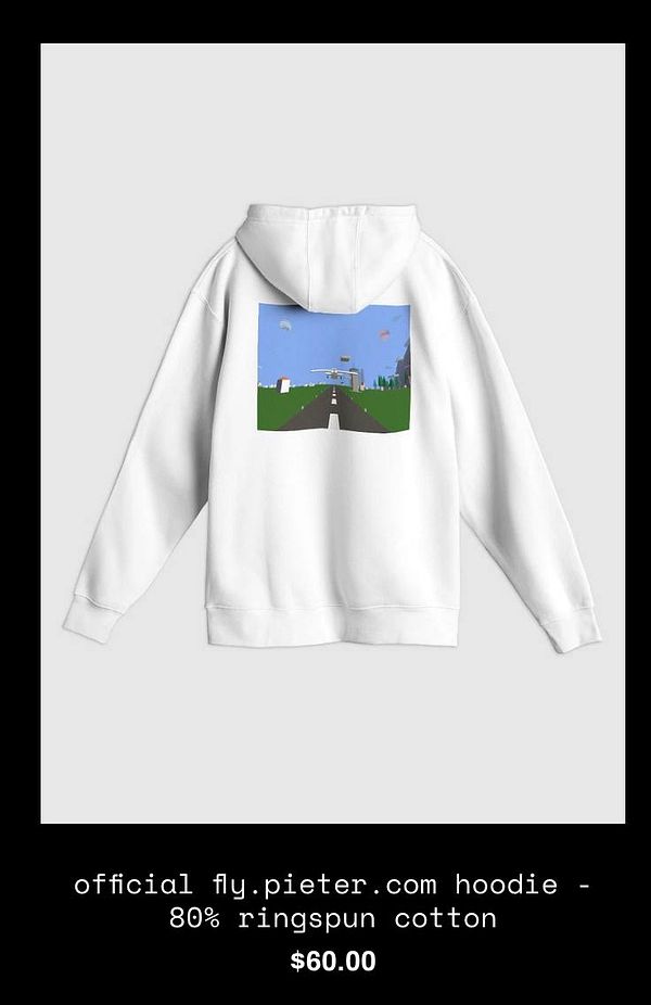 A white hoodie featuring a colorful graphic on the back.