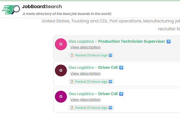 Screenshot of a website homepage showcasing featured job boards with navigation and filter options.