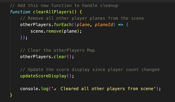 Code snippet for a function to clear disconnected players from a game scene.